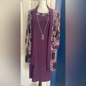 R&M Richards Plum Dress with Coordinating Patterned Cardigan